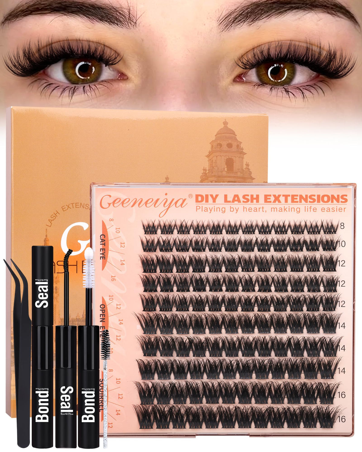 Geeneiya Fluffy Lash Clusters Kit packaging front view