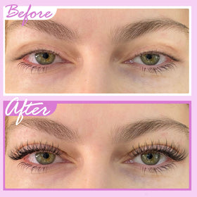 Geeneiya lash clusters applied on model's eyes