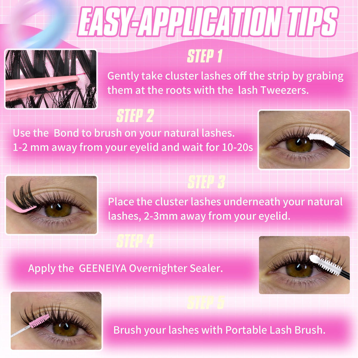 Geeneiya lash clusters displayed with makeup accessories