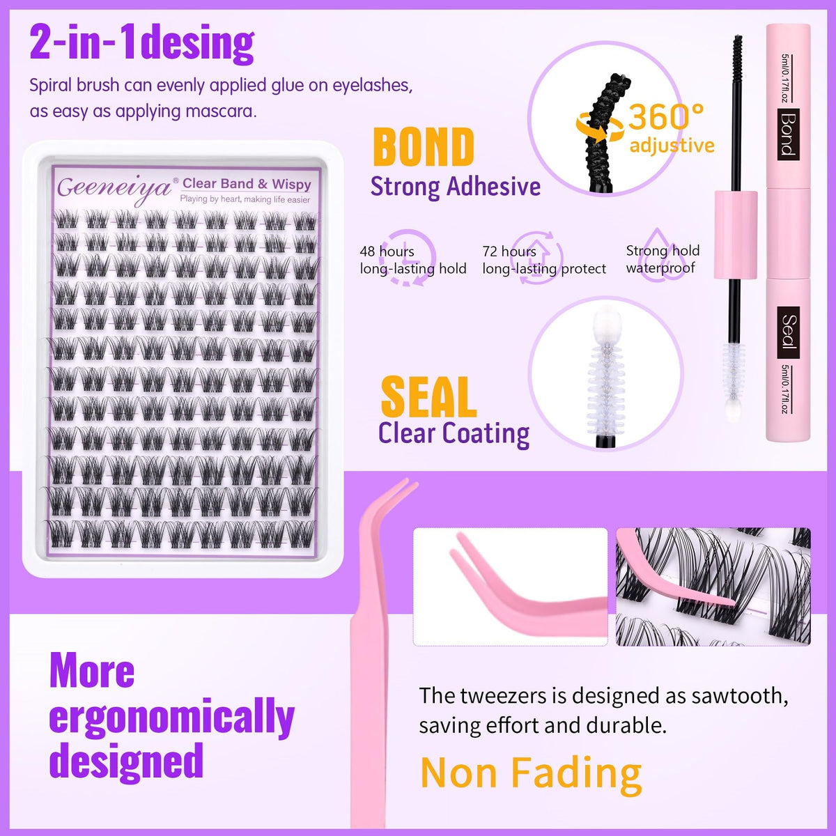 Geeneiya lash clusters displayed with natural look
