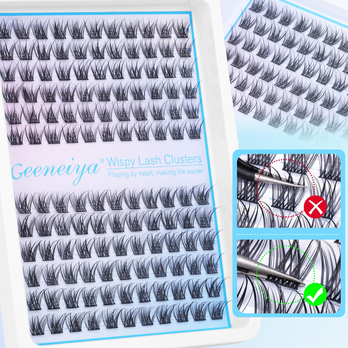 Geeneiya lash clusters kit components laid out on a table