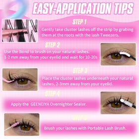 Geeneiya lash clusters kit contents displayed on a table