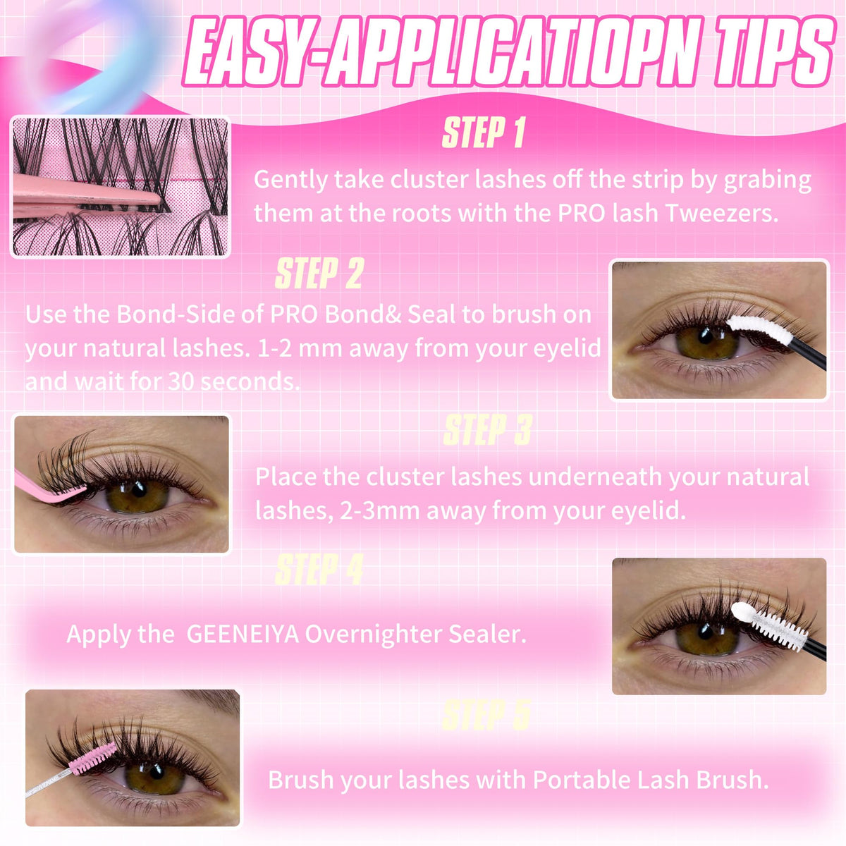Geeneiya lash clusters showing soft band design