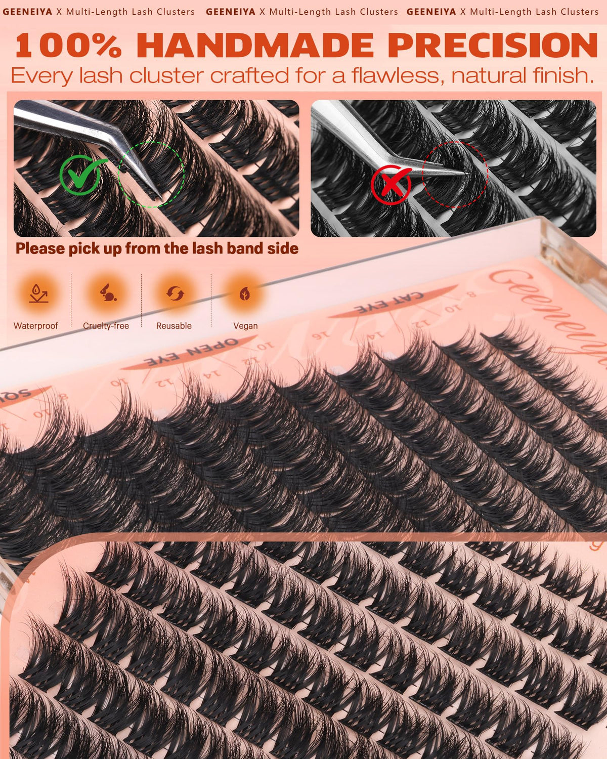 Geeneiya lash clusters with 3D fluffy effect