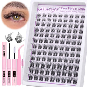 Geeneiya Natural Lash Clusters Kit with 108 invisible band clusters