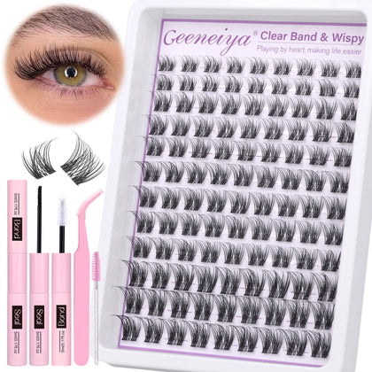 Geeneiya Natural Lash Clusters Kit with 108 invisible band clusters