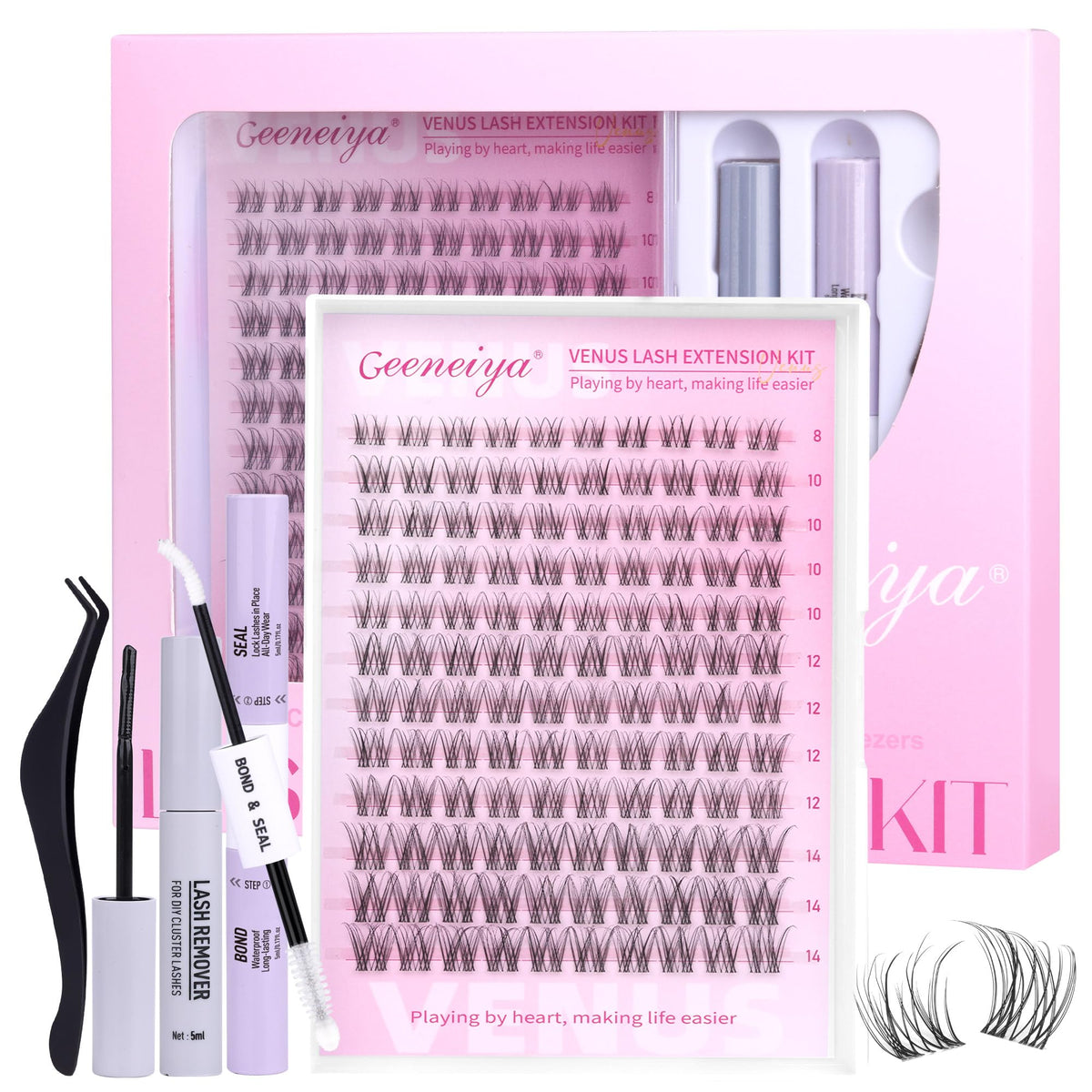 Geeneiya Venus Lash Clusters Kit front view with packaging