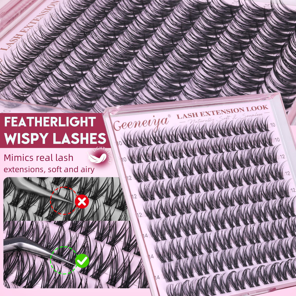 Geeneiya Wispy Lash Clusters 10-16mm mixed lengths