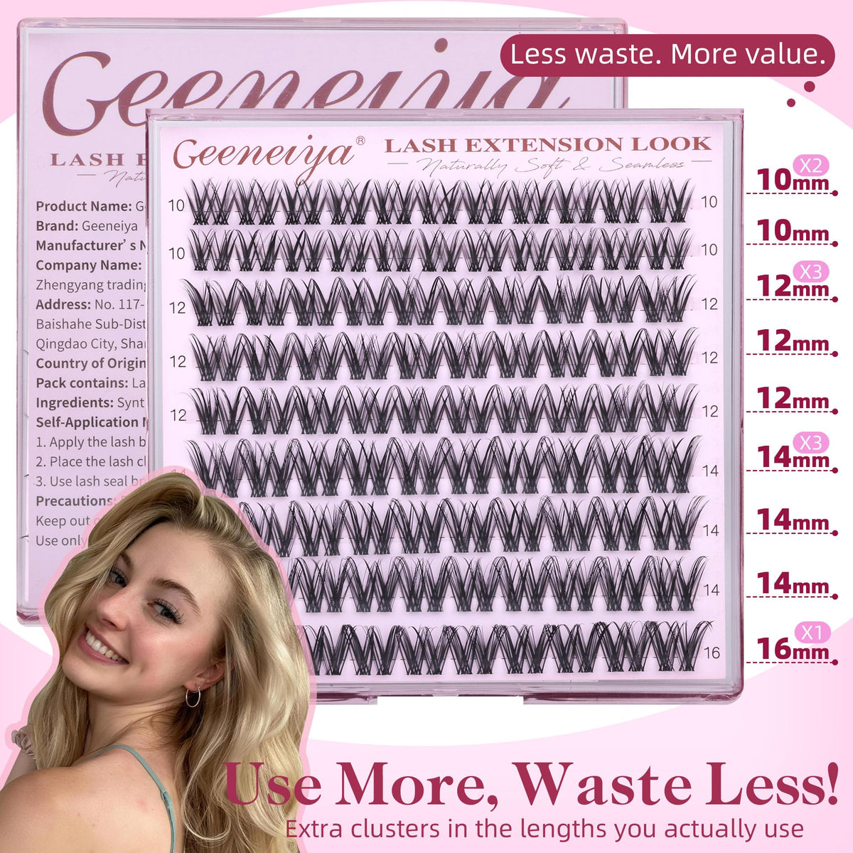 Geeneiya Wispy Lash Clusters 10-16mm on model