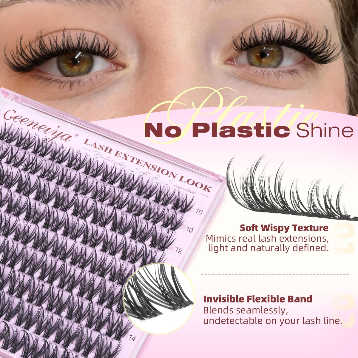 Geeneiya Wispy Lash Clusters 10-16mm side view