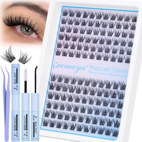 Geeneiya Wispy Lash Clusters Kit with 154 pieces and tweezers
