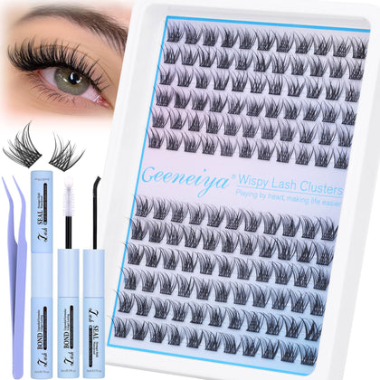 Geeneiya Wispy Lash Clusters Kit with 154 pieces and tweezers