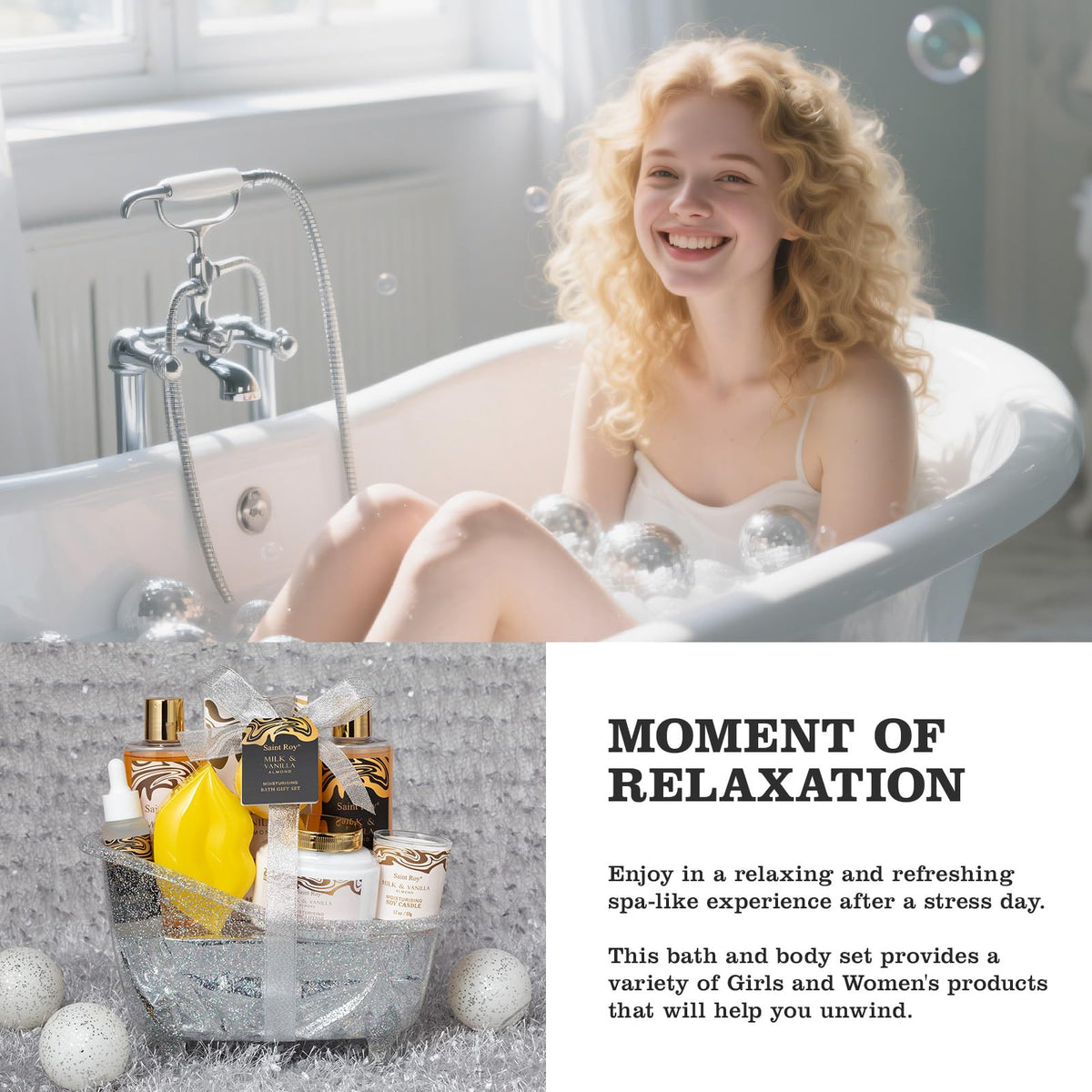 Gel lip mask and bath salt included in the gift set