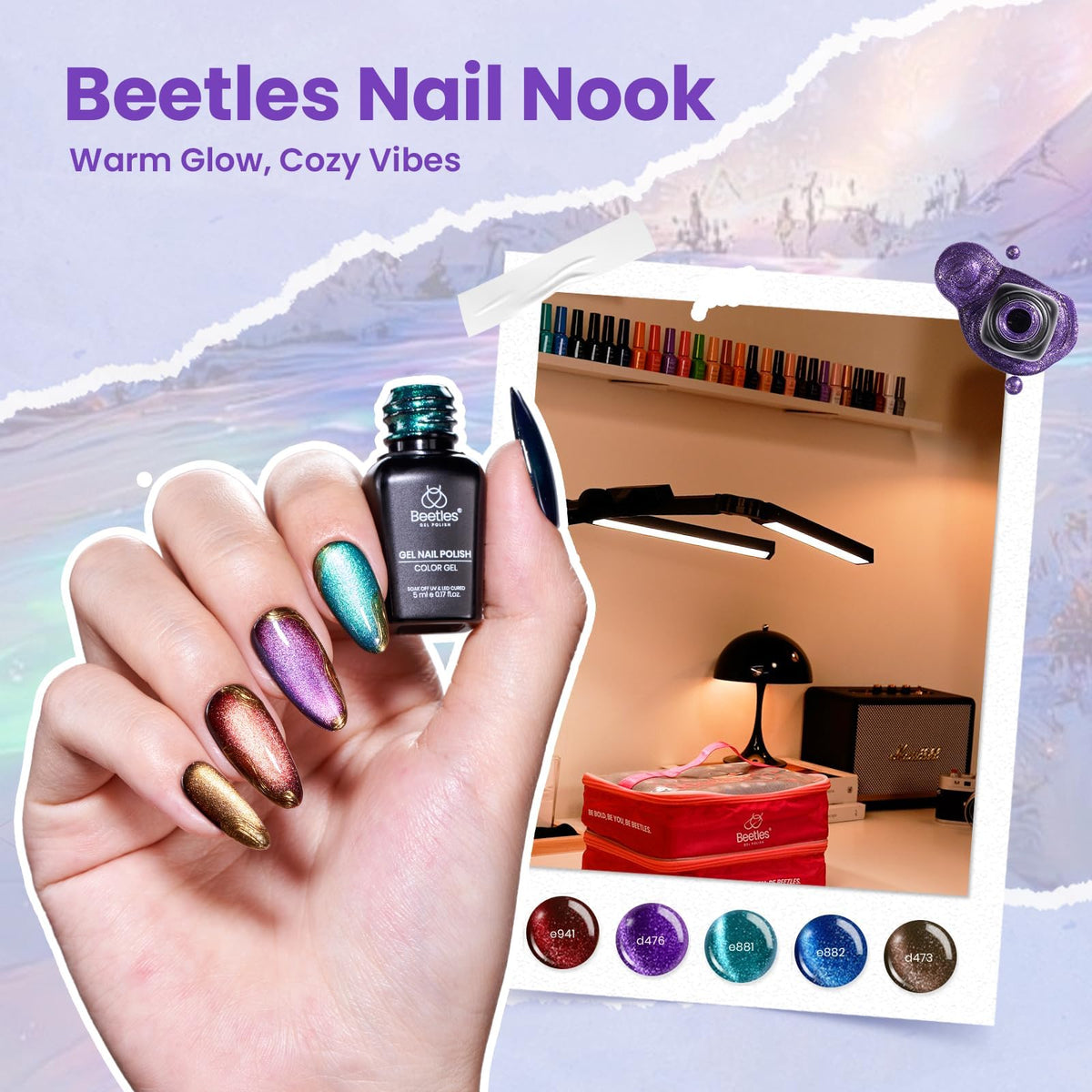 gel polish storage bag with assorted beetles gel nail polishes