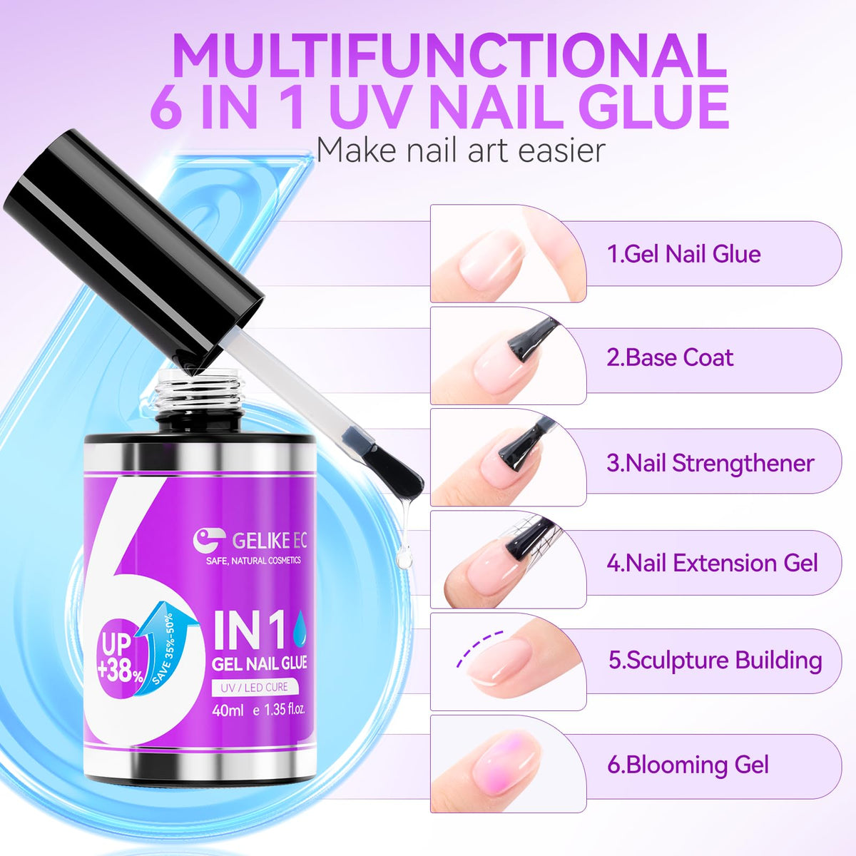gelike ec Gel Nail Glue 40 mL showing clear formula