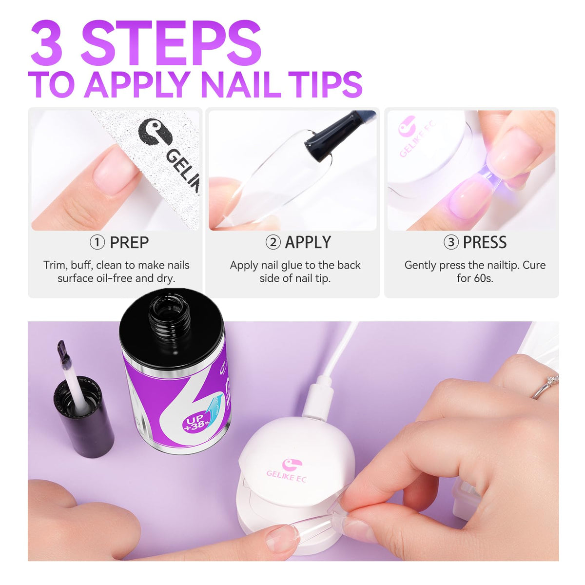 gelike ec Gel Nail Glue 40 mL with UV lamp