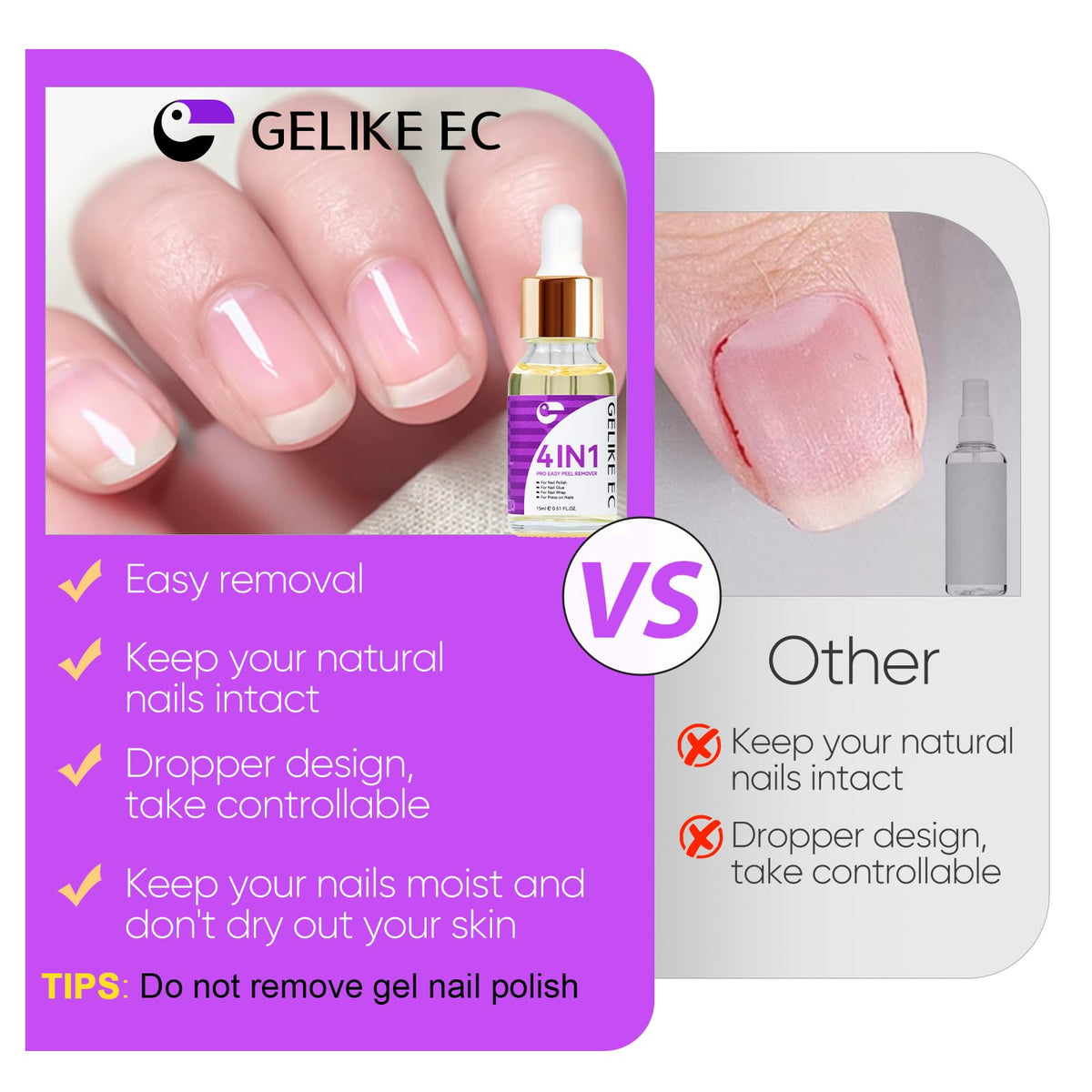 gelike ec Nail Glue Remover Oil with removal tools included