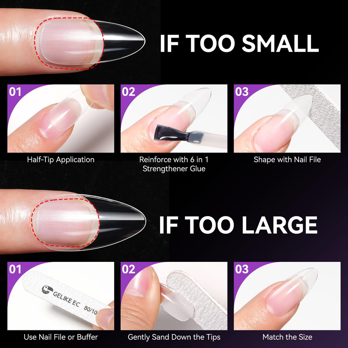 gelike ec soft gel nail tips being applied during a manicure