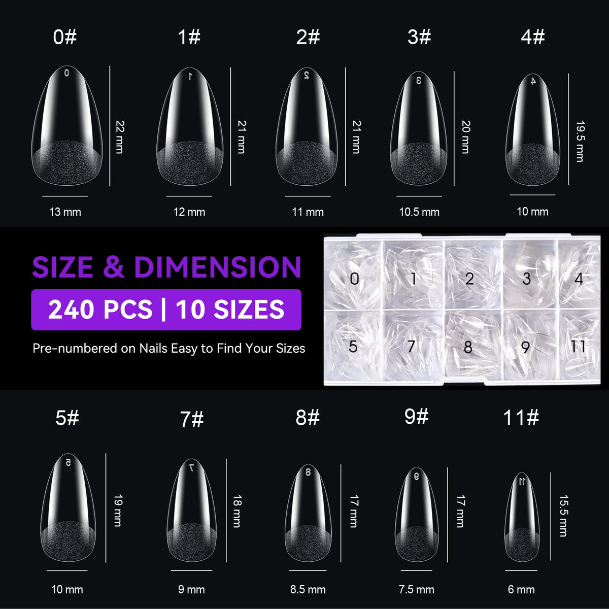 gelike ec soft gel nail tips packaging with multiple sizes