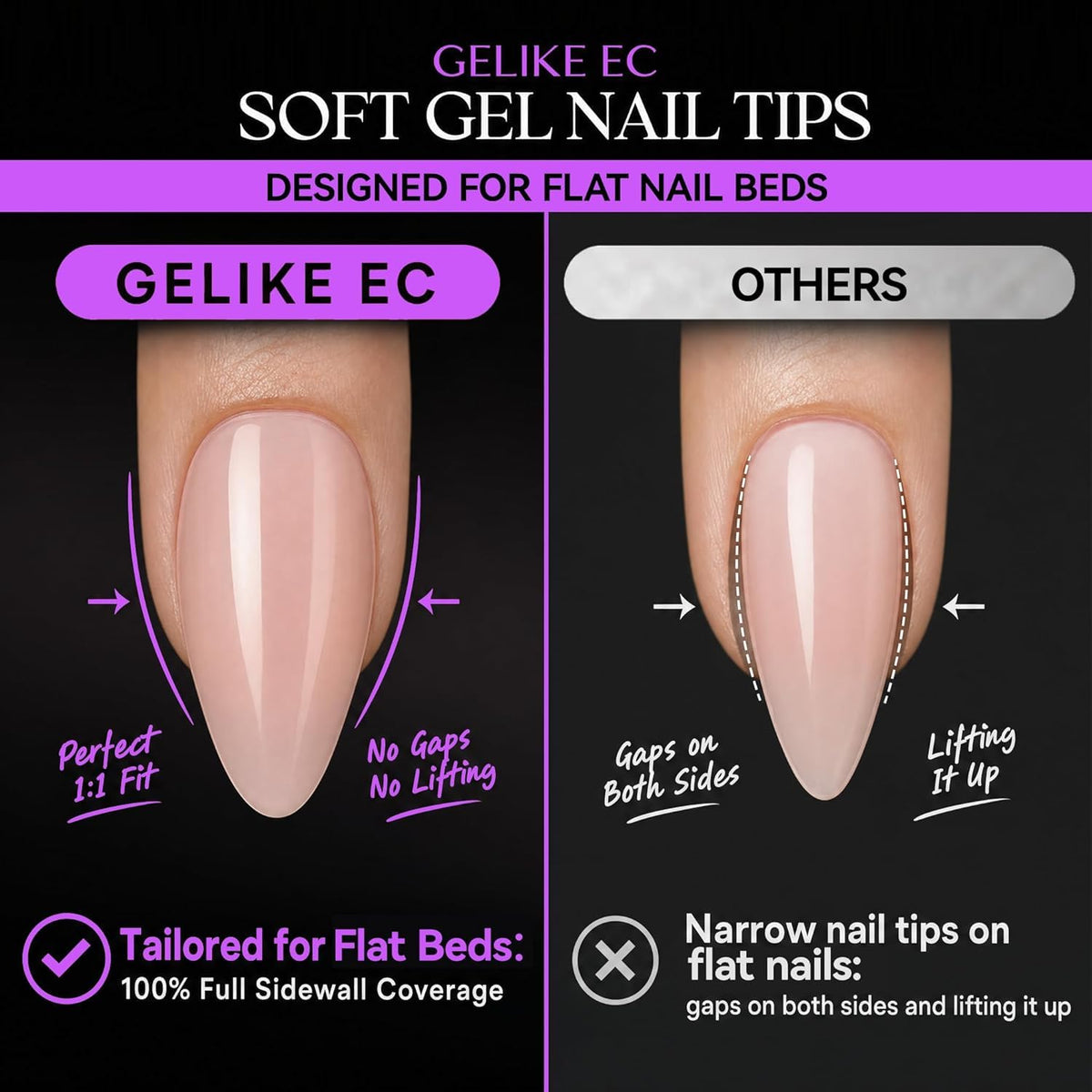 gelike ec soft gel nail tips showing clear gel finish