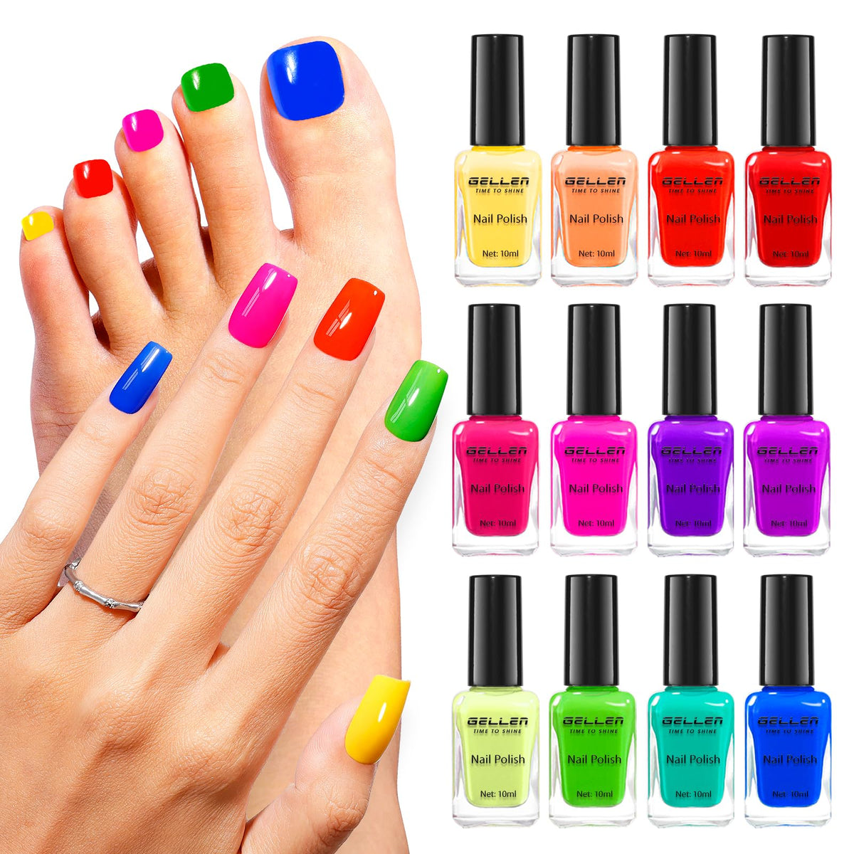 GELLEN Bright Neon Nail Polish set of 12 vibrant shades