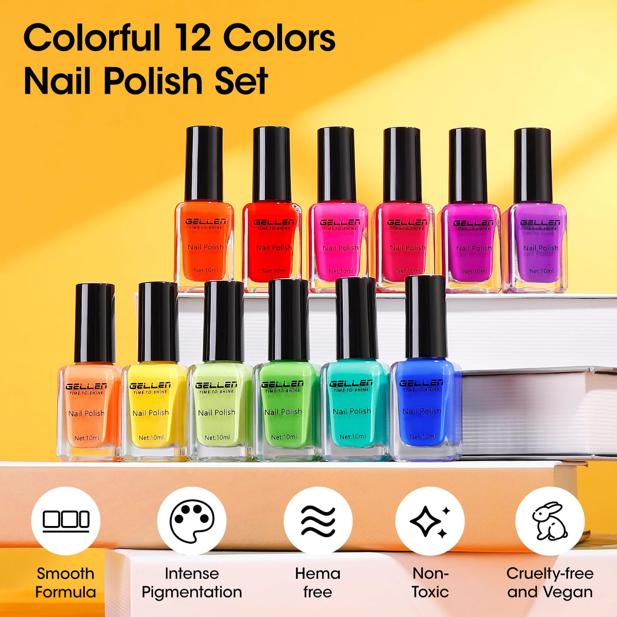 GELLEN Bright Neon Nail Polish vibrant orange shade on nails