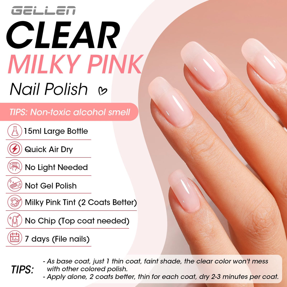 GELLEN Clear Nail Polish Base Coat application brush close-up