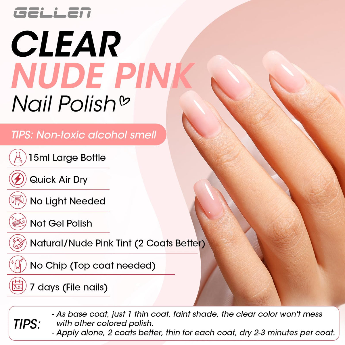 GELLEN Clear Nail Polish Base Coat application on nails