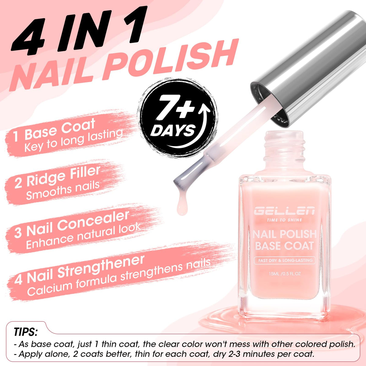 GELLEN Clear Nail Polish Base Coat bottle side view