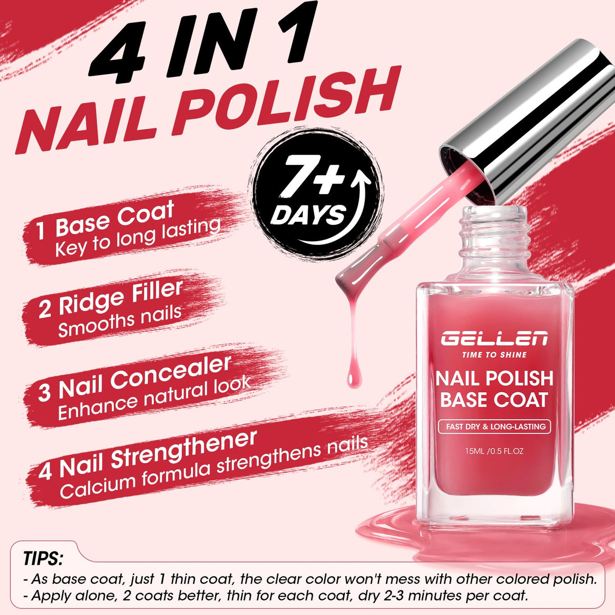 GELLEN Clear Nail Polish Base Coat bottle side view