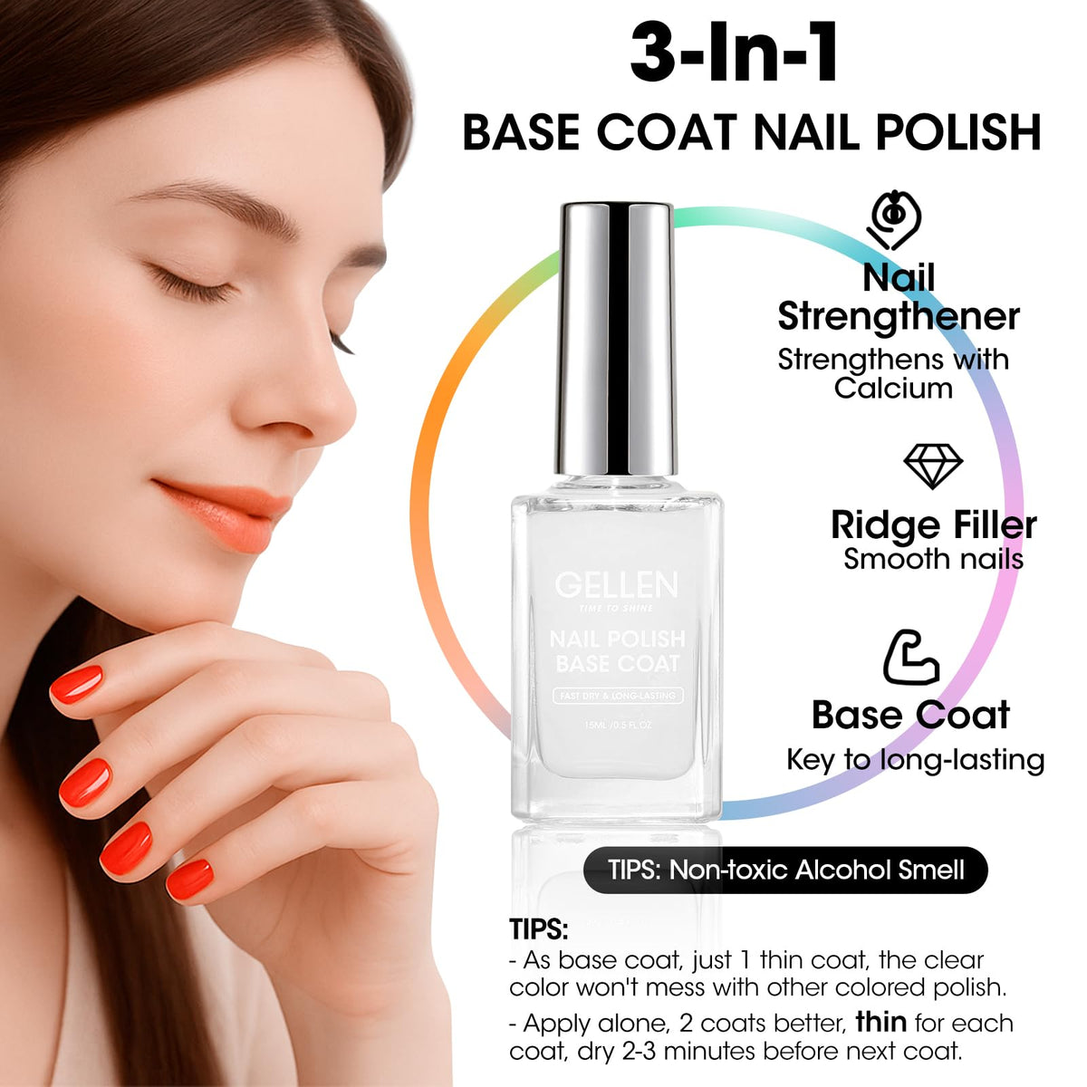 GELLEN Clear Nail Polish Base Coat bottle side view