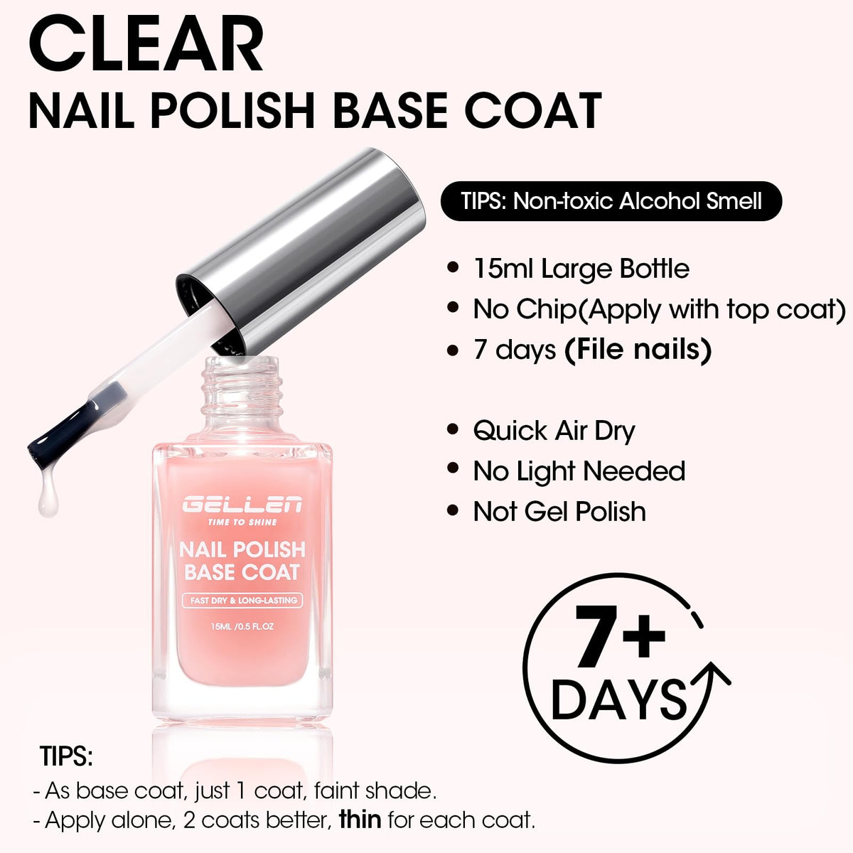 GELLEN Clear Nail Polish Base Coat bottle with label