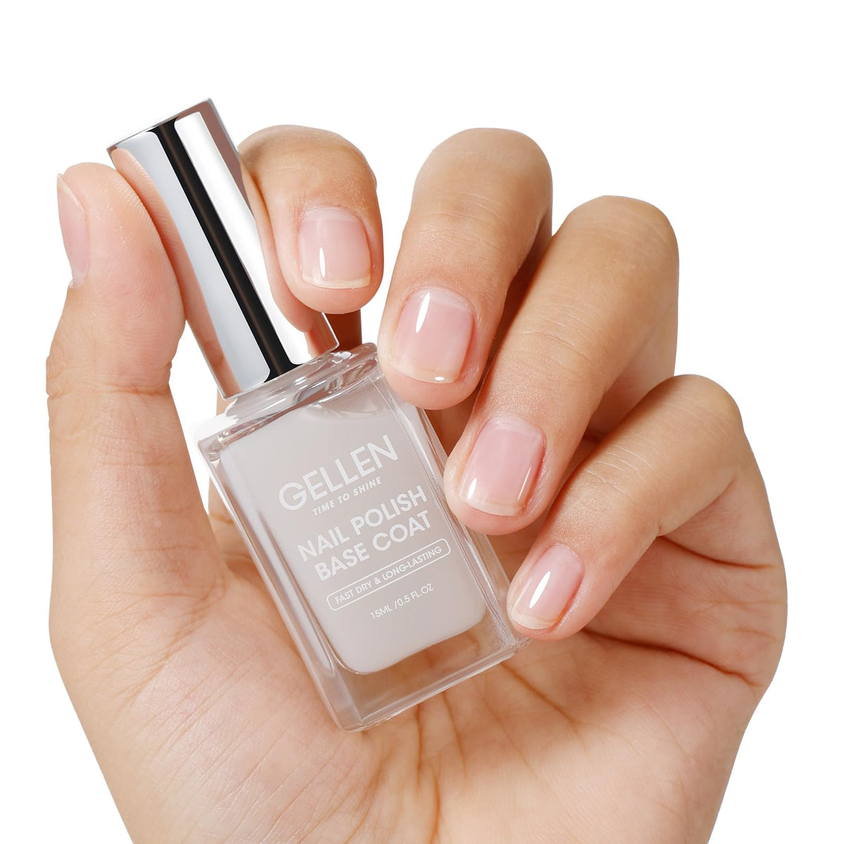 GELLEN Clear Nail Polish Base Coat front view with milky white tint