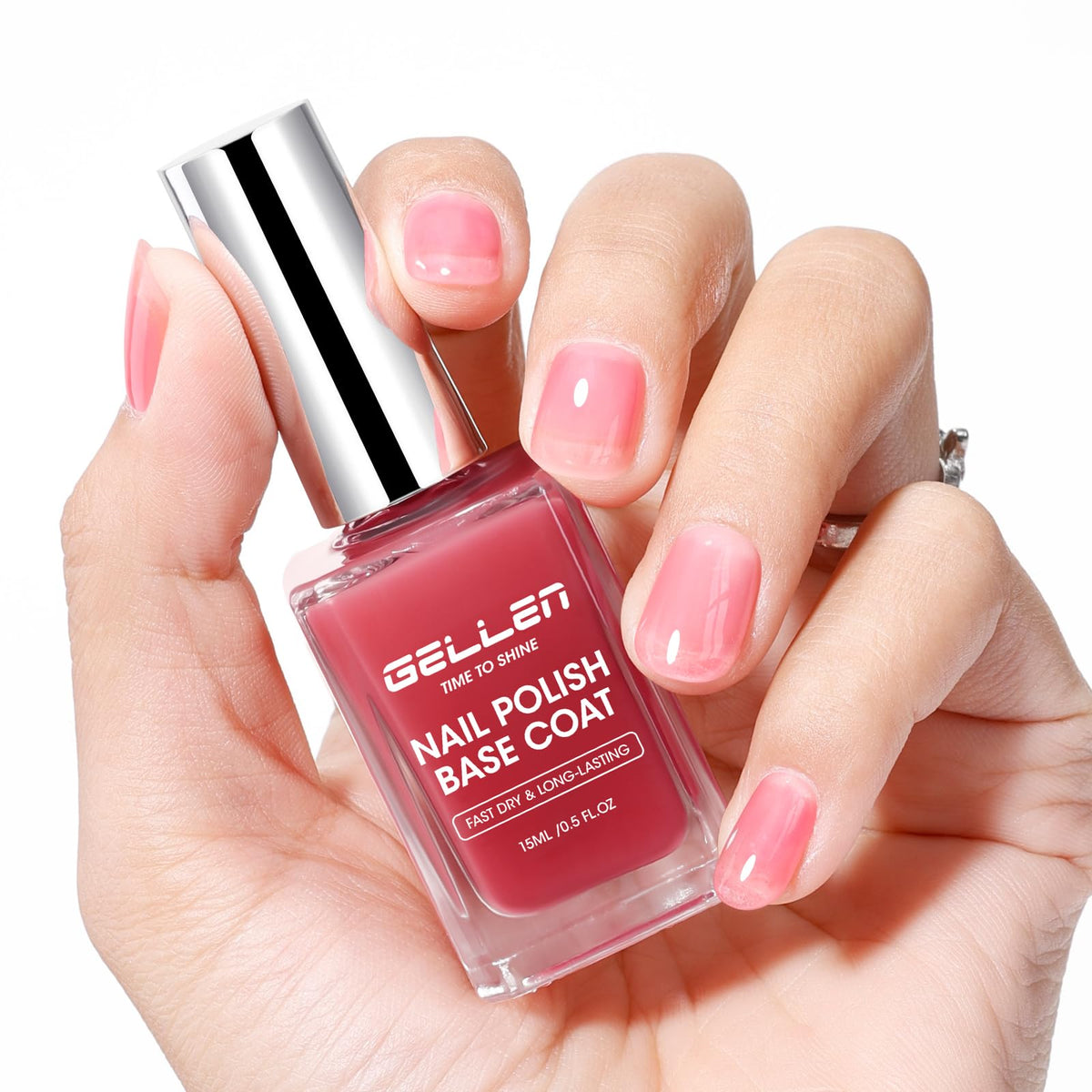 GELLEN Clear Nail Polish Base Coat front view with sheer red tint