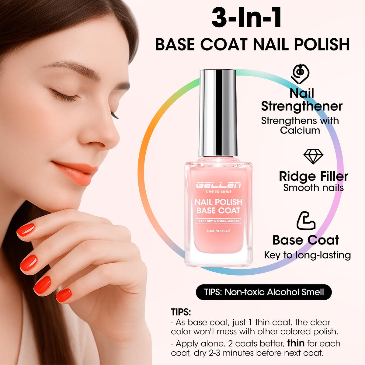 GELLEN Clear Nail Polish Base Coat on a nail palette