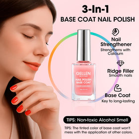 GELLEN Clear Nail Polish Base Coat Pink Tint applied on nails