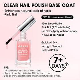 GELLEN Clear Nail Polish Base Coat Pink Tint bottle and brush