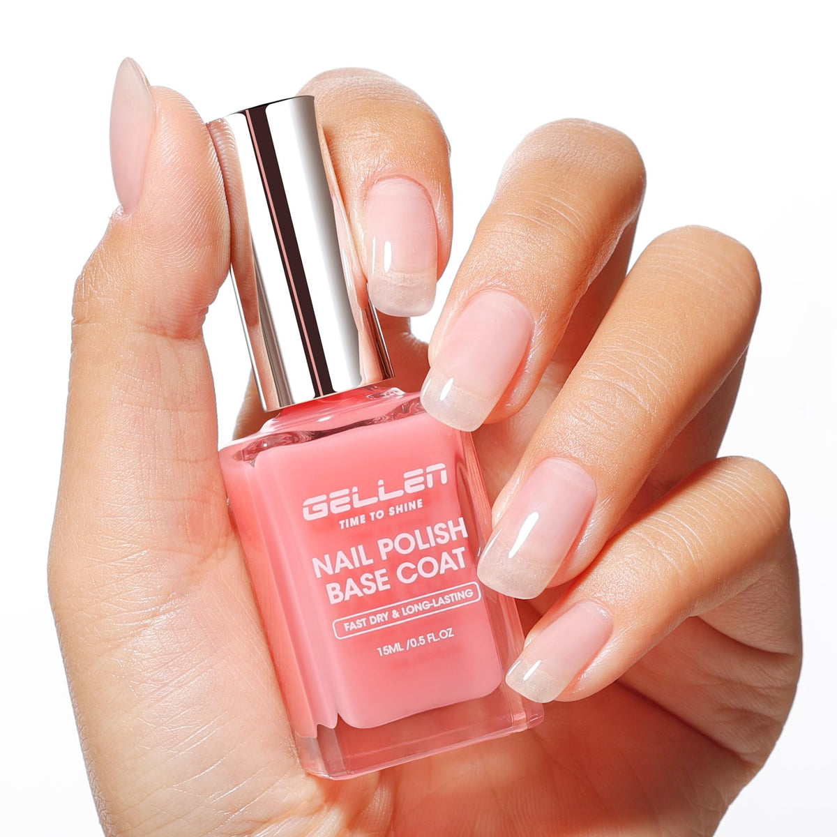 GELLEN Clear Nail Polish Base Coat Pink Tint front view
