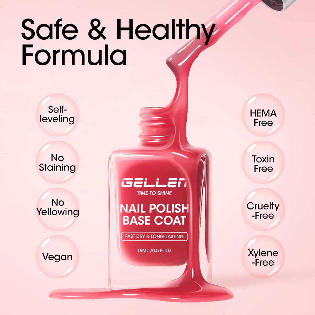 GELLEN Clear Nail Polish Base Coat texture on a nail