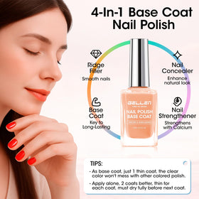 GELLEN Clear Nail Polish Base Coat Tinted Nude applied on nails