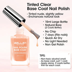 GELLEN Clear Nail Polish Base Coat Tinted Nude bottle with label