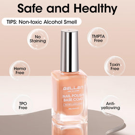 GELLEN Clear Nail Polish Base Coat Tinted Nude on a nail art display