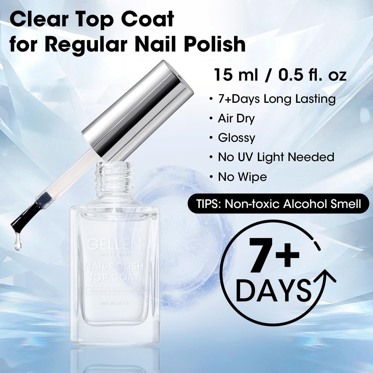 GELLEN Clear Nail Polish Top Coat Shine applicator close-up