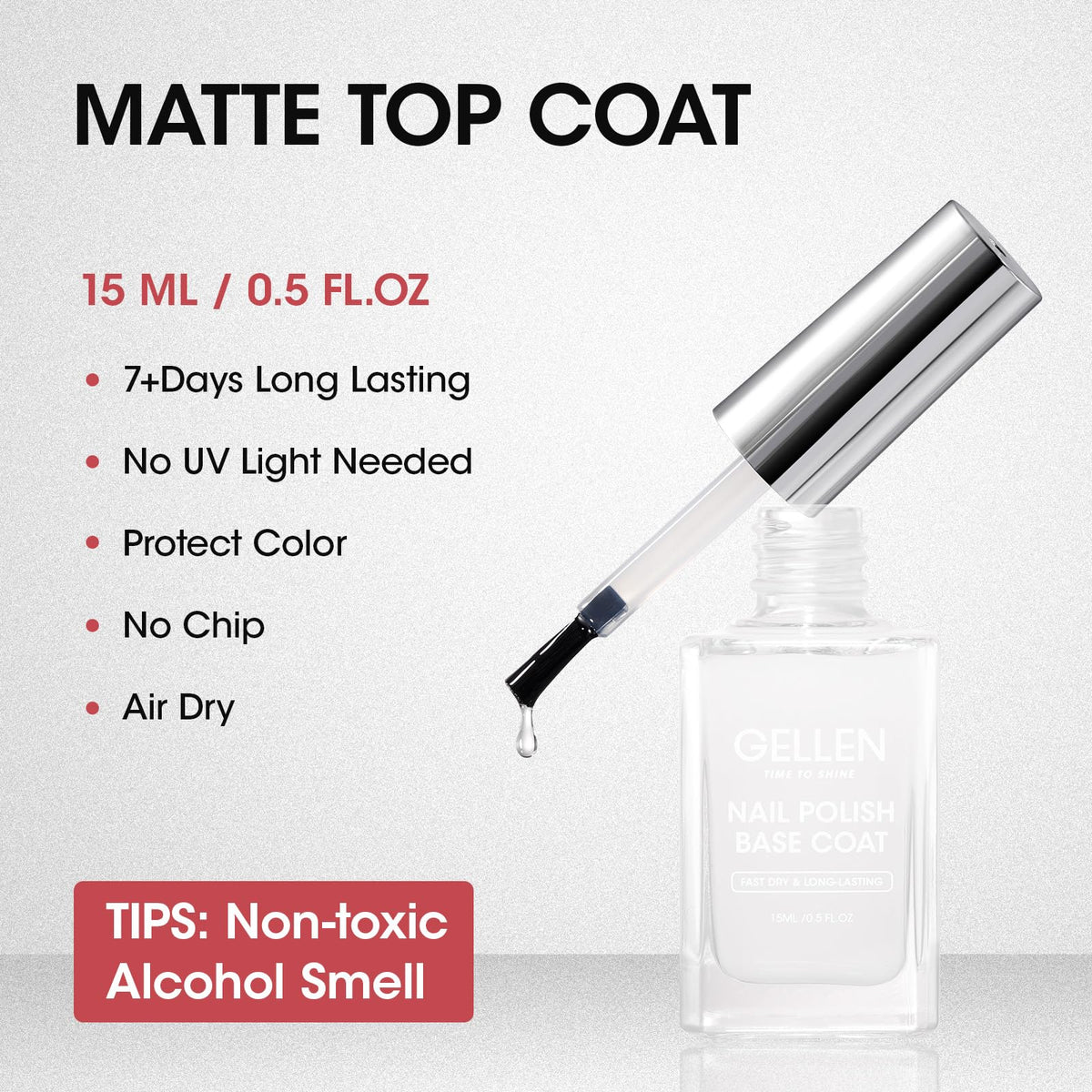 GELLEN Matte Top Coat showing brush applicator