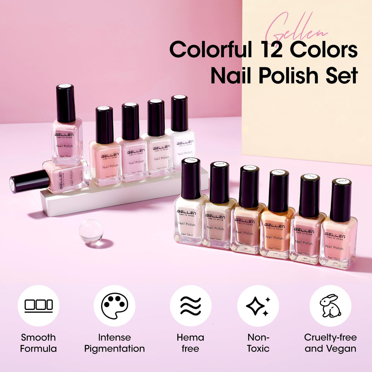 GELLEN nail polish set displayed with accessories