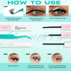 GEMERRY cluster lashes displayed with application tools