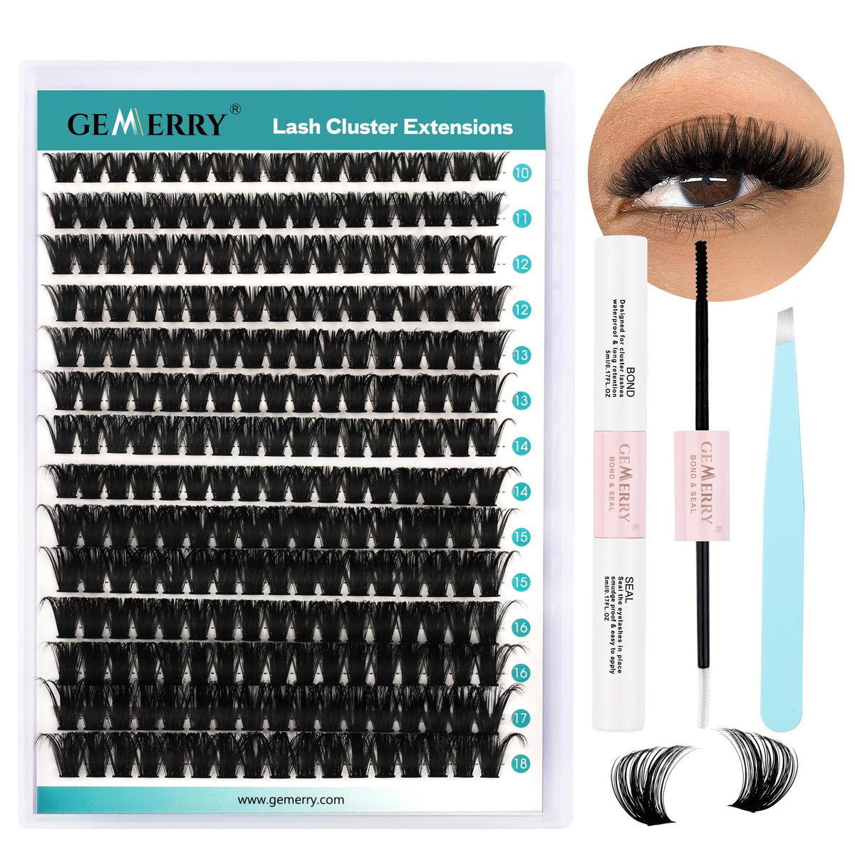 GEMERRY DIY Lash Clusters Kit front view with 280 PCS D Curl lashes