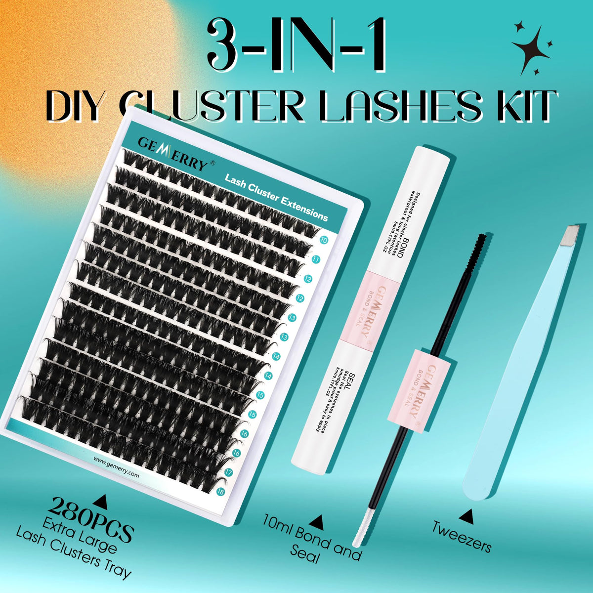 GEMERRY Lash Clusters Kit with pliers and adhesive seal