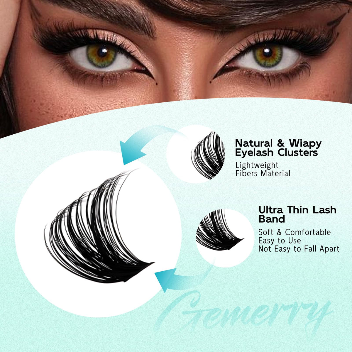 GEMERRY lashes applied on a model's eyes