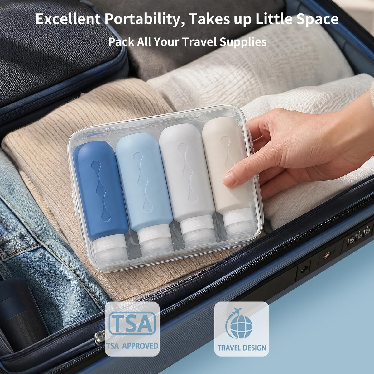 Gemice Travel Bottles displayed with toiletries